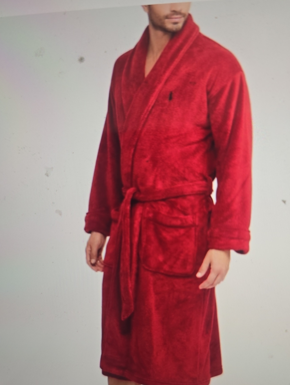 Polo by Ralph Lauren Dark Red Plush Shawl Robe with Tie L